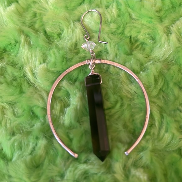 Moon Smokey quartz herkimer diamond moon earrings - Picture 3 of 6